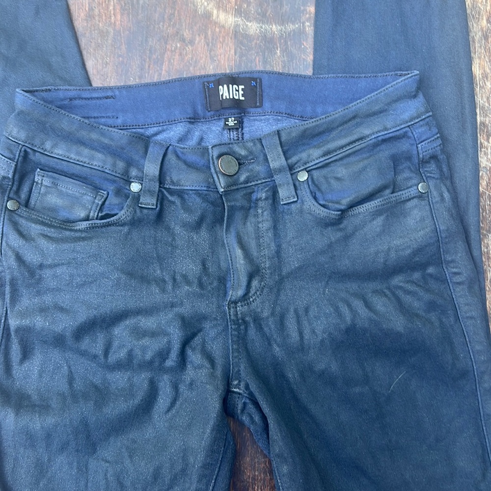 Paige Verdugo Ultra Skinny navy coated lux stretch shiny dark blue jeans sz 27
